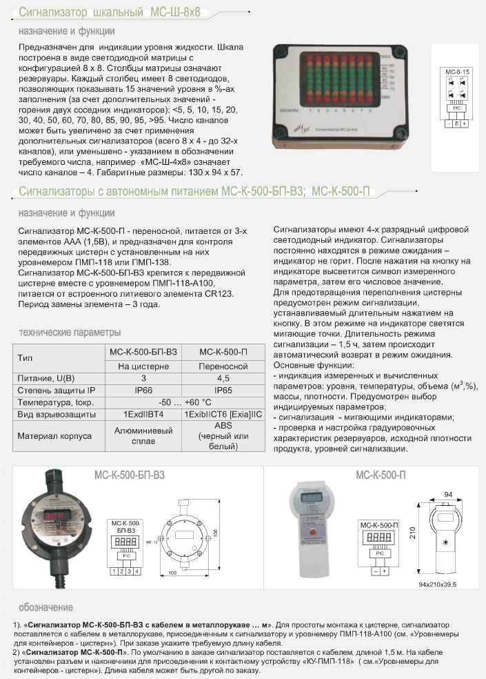 Сигнализаторы МС-Ш-8х8, МС-К-500-ПБ-В3, МС-К-500-П