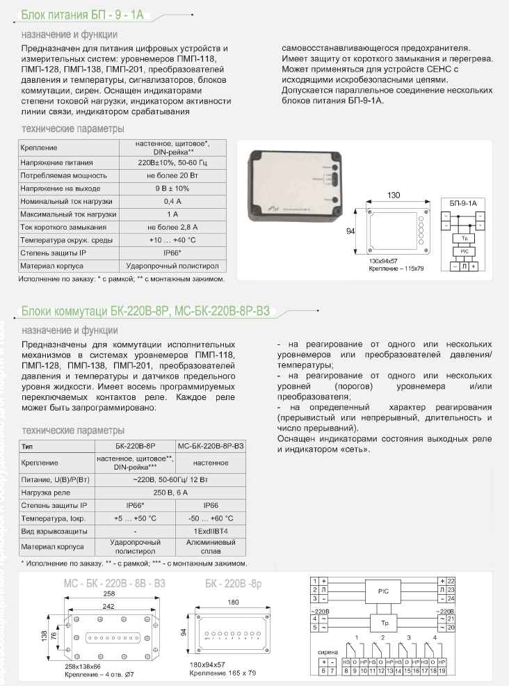 Блок питания БП-9-1А. Блоки коммутации БК-220В-8Р, МС-БК-220В-8Р-В3.