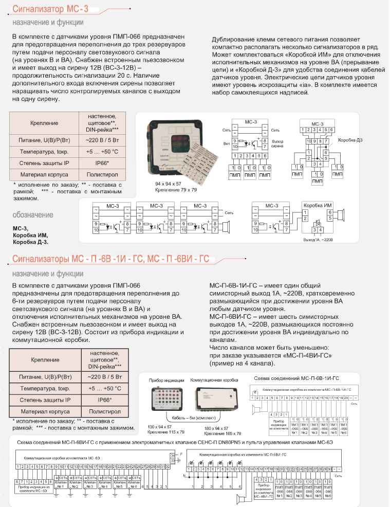 Сигнализаторы МС-3, МС-П-6В-1И-ГС, МС-П-6ВИ-ГС