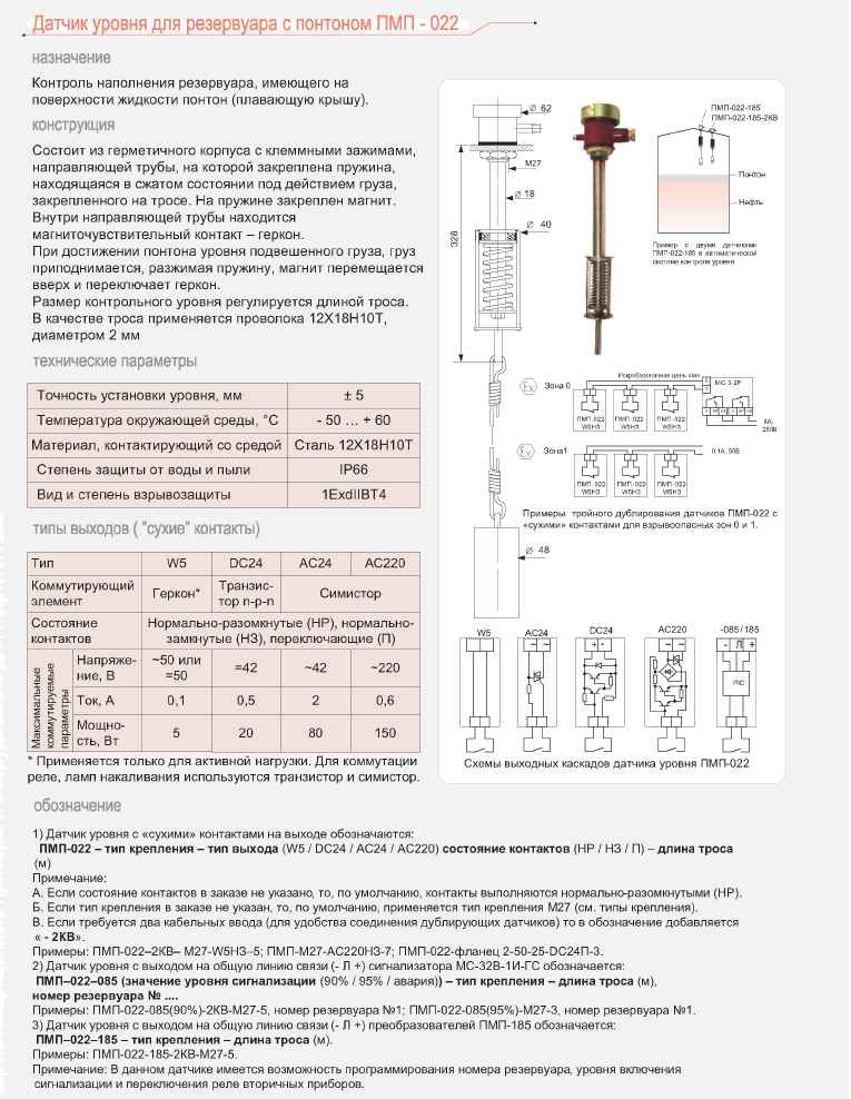 Датчик уровня для резервуара с понтоном ПМП-022