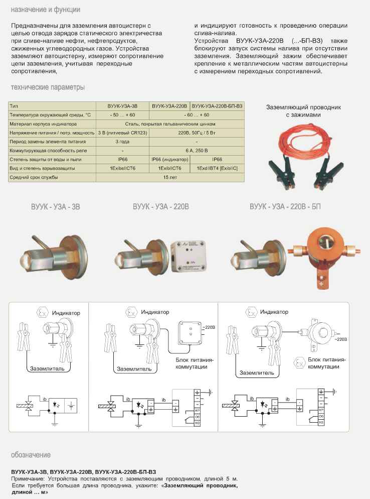 Устройства заземления автоцистерн ВУУК-УЗА-220В, ВУУК-УЗА-220В-БП, ВУУК-УЗА-3В
