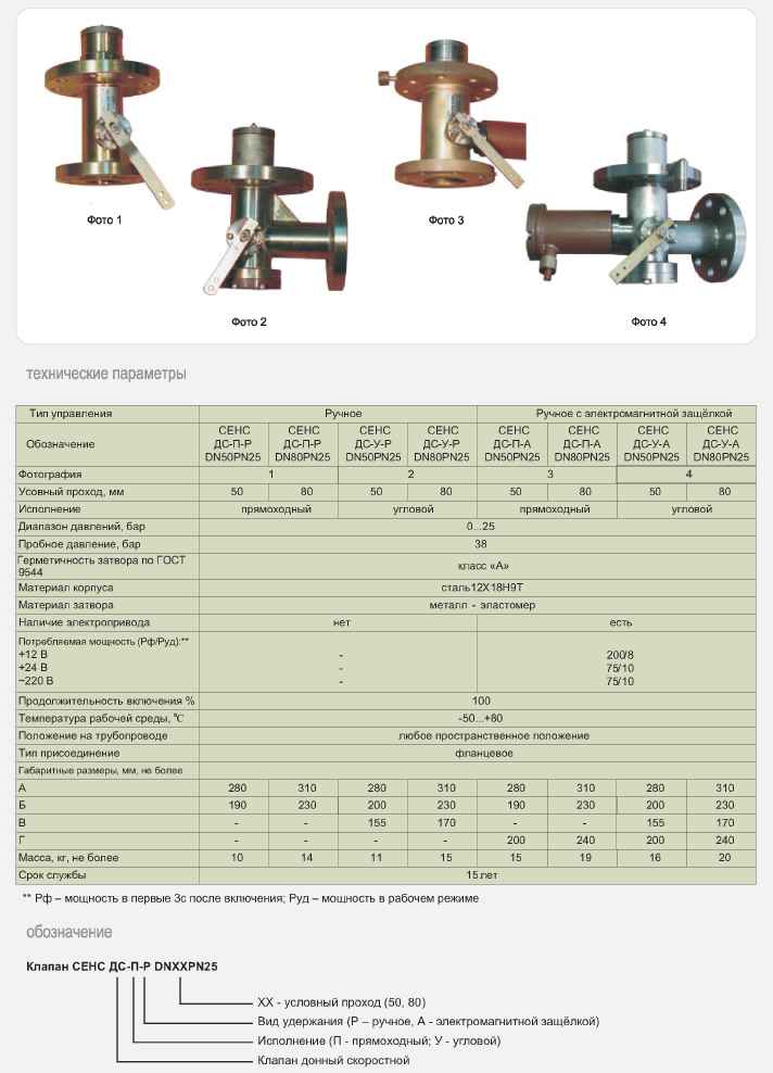 Клапаны донные скоростные СЕНС-ДС