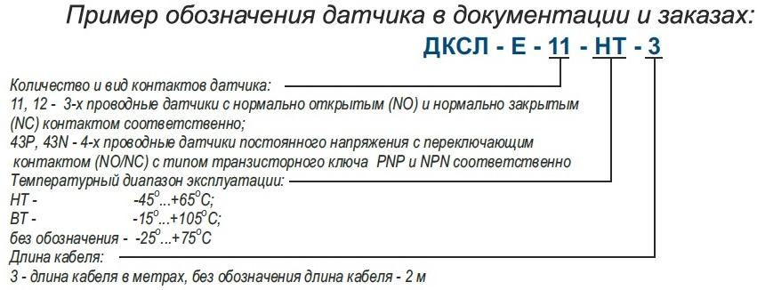 Пример обозначения датчика ДСКЛ-Е в документации и заказах